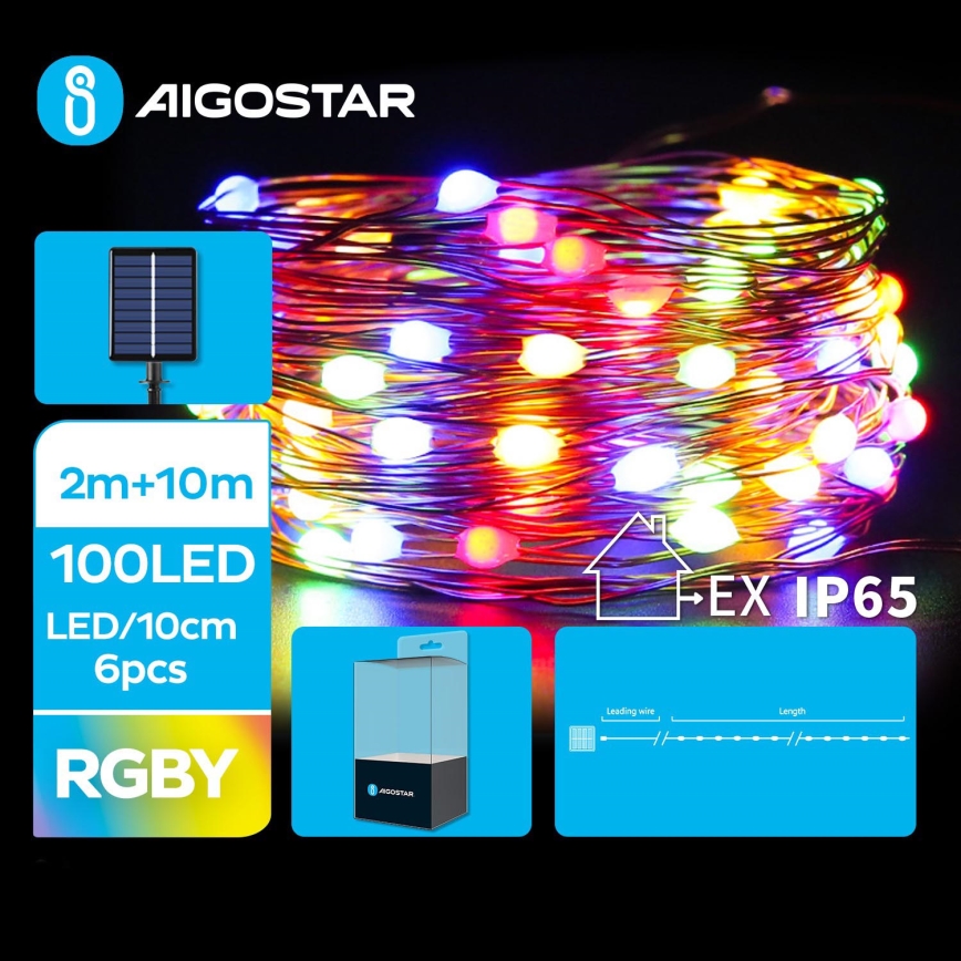 Aigostar - LED-solceller för julkedjan 100xLED/8 funktioner 12m IP65 Flerfärgad 800 mAh