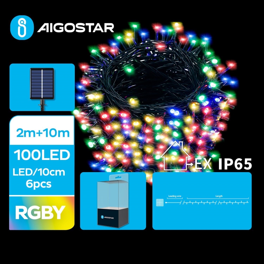 Aigostar - LED-solceller för julkedjan 100xLED/8 funktioner 12m IP65 Flerfärgad 800 mAh