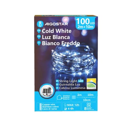 Aigostar - LED-solceller för julkedjan 100xLED/8 funktioner 12m IP65 800 mAh kall vit