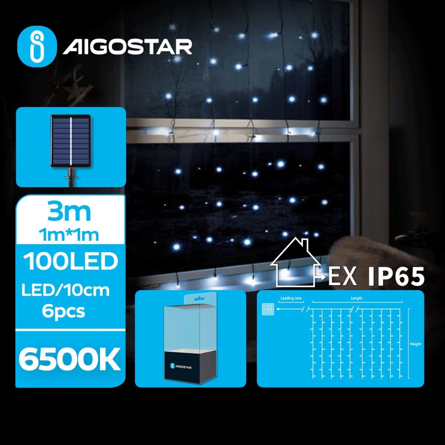 Aigostar - LED-solceller för julkedjan 100xLED/8 funktioner 4x1m 800 mAh IP65 kall vit