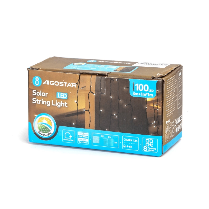 Aigostar - LED-solceller för julkedjan 100xLED/8 funktioner 4x1m 800 mAh IP65 kall vit