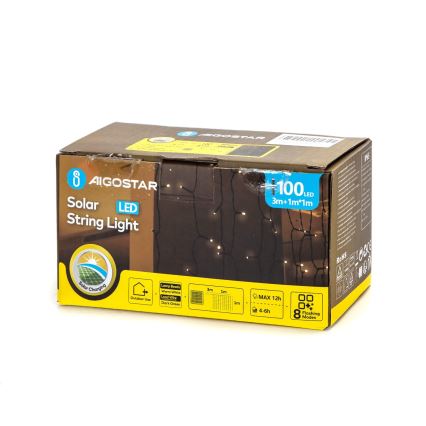 Aigostar - LED-solceller för julkedjan 100xLED/8 funktioner 4x1m IP65 varm vit 800 mAh