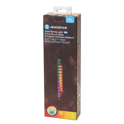Aigostar - LED-solceller för julkedjan 192xLED/8m IP65 1200 mAh Flerfärgad