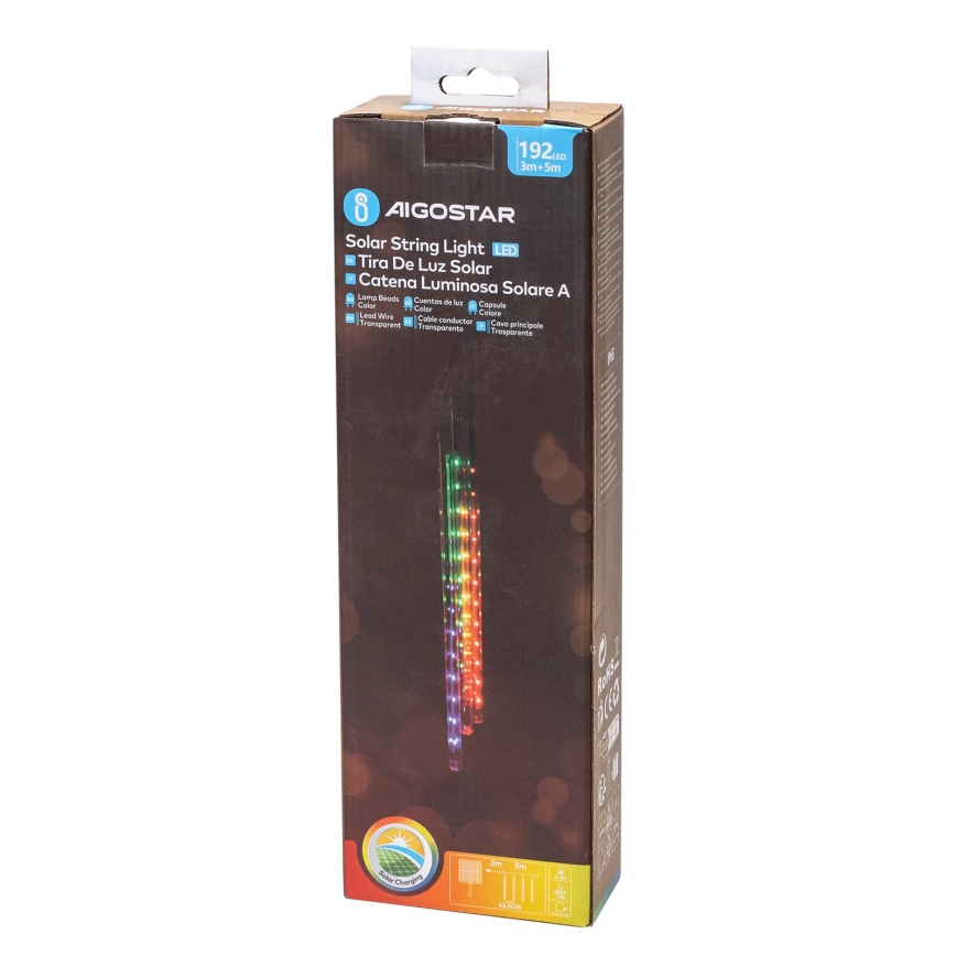 Aigostar - LED-solceller för julkedjan 192xLED/8m IP65 1200 mAh Flerfärgad