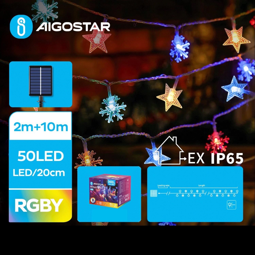 Aigostar - LED-solceller för julkedjan 50xLED/8 funktioner 800 mAh 12m IP65 Flerfärgad