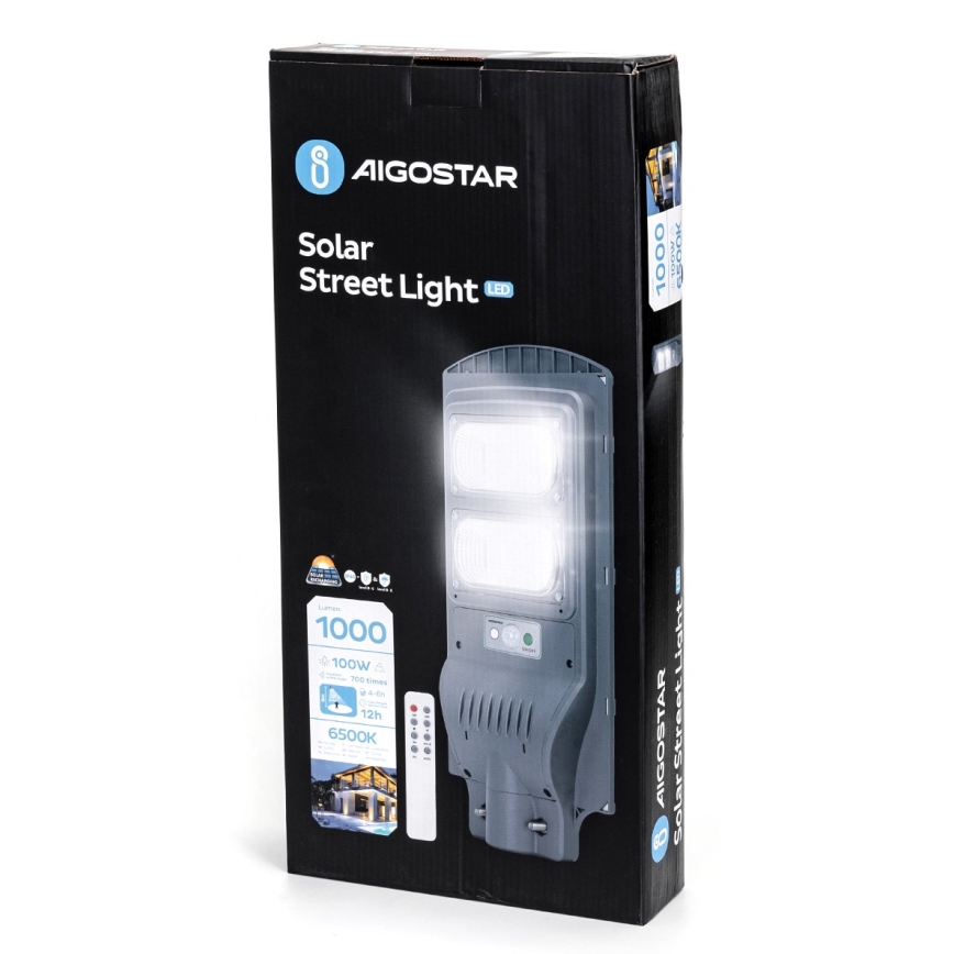 Aigostar - LED Solcellsgatulampa med sensor LED/100W/3,2V 10000mAh IP65 6500K + fjärrkontroll