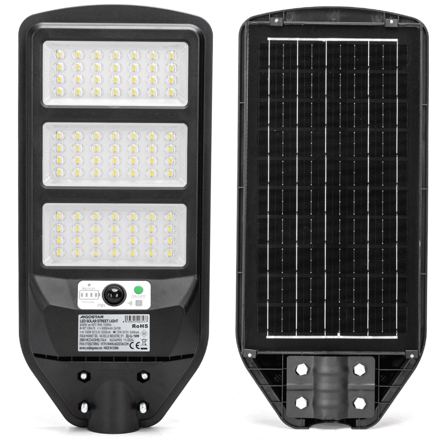 Aigostar - LED Solcellsgatulampa med sensor LED/150W/3,2V 8000mAh IP65 6500K + fjärrkontroll
