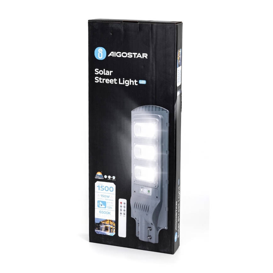 Aigostar - LED Solar gatulampa med en rörelse- och skymningssensor LED/150W/3,2V 15000mAh IP65 6500K + fjärrkontroll