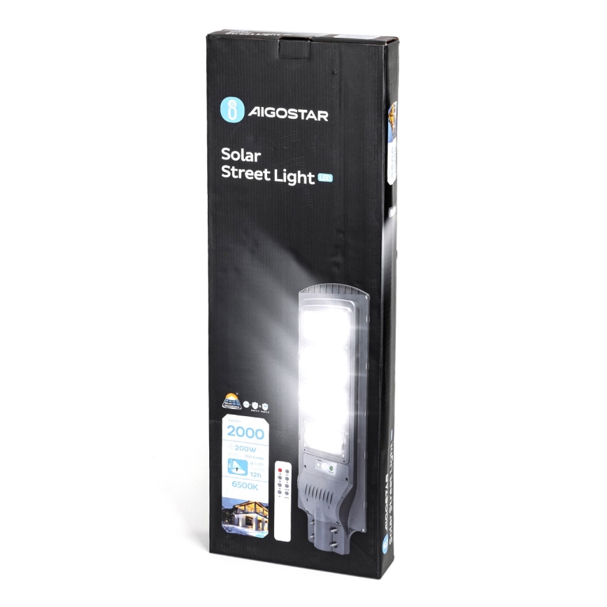 Aigostar - LED Solcellsgatulampa med sensor LED/200W/3,2V 20000mAh IP65 6500K + fjärrkontroll