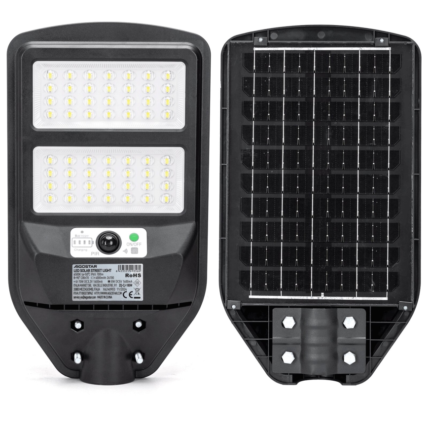 Aigostar - LED Solcellsgatulampa med sensor LED/70W/3,2V 4000mAh IP65 6500K + fjärrkontroll