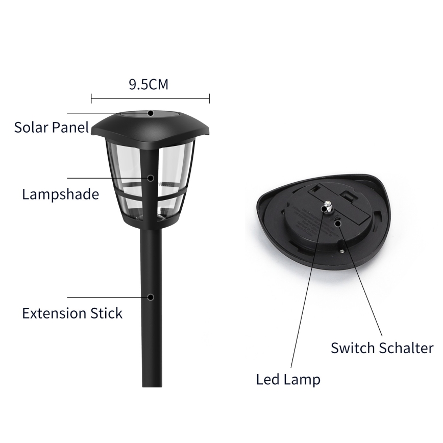 Aigostar - LED Solarlampa LED/0,06W/2V 100 mAh 33,8 cm 6500K IP44 svart