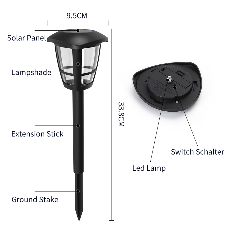 Aigostar - LED solcellslampa LED/0,06W/2V 100 mAh 33,8 cm 6500K IP44 svart