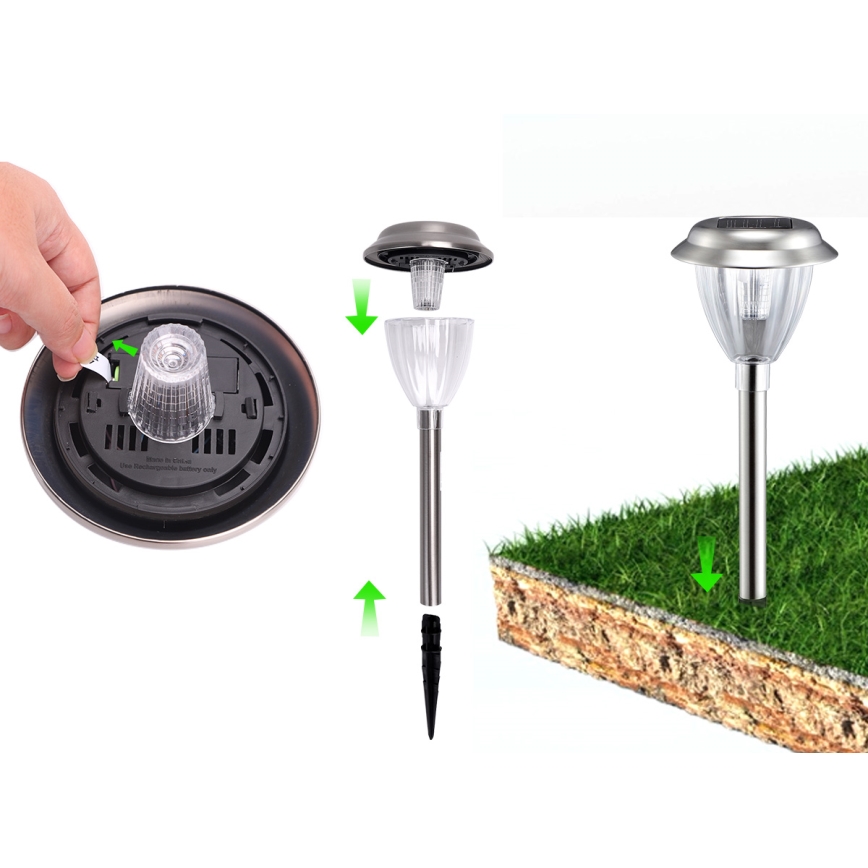 Aigostar - LED solcellslampa LED/0,08W/2V 30,4 cm 6500K IP44 matt krom