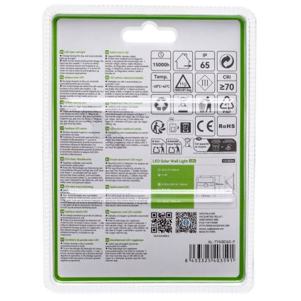 Aigostar - LED solcellslampa med sensor, 3,7 V, 6500 K, 1200 mAh, IP65, svart