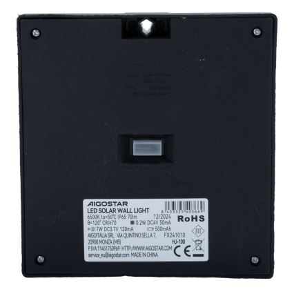 Aigostar - LED solcellslampa med sensor LED/3,7V 6500K 500 mAh IP65 svart