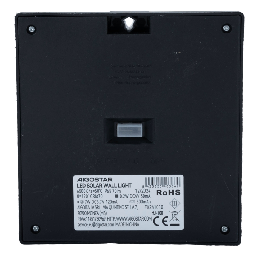 Aigostar - LED solcellslampa med sensor LED/3,7V 6500K 500 mAh IP65 svart