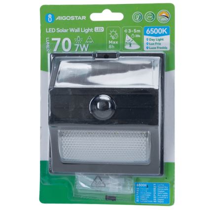 Aigostar - LED solcellslampa med sensor LED/3,7V 6500K 500 mAh IP65 svart