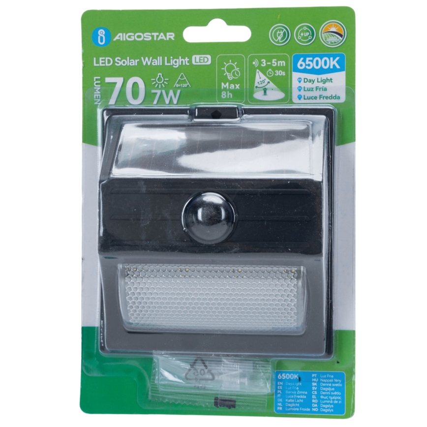 Aigostar - LED solcellslampa med sensor LED/3,7V 6500K 500 mAh IP65 svart