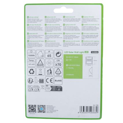 Aigostar - LED solcellslampa med sensor LED/3,7V 6500K 500 mAh IP65 svart