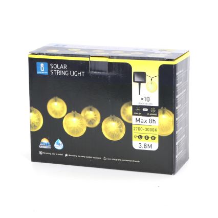 Aigostar - LED Solcellslinga 10xLED/3,8m IP44 varm vit