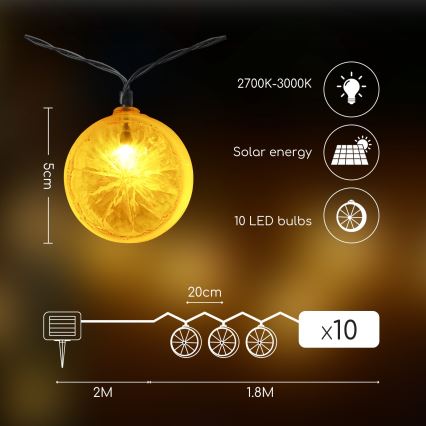 Aigostar - LED Solcellslinga 10xLED/3,8m IP44 varm vit