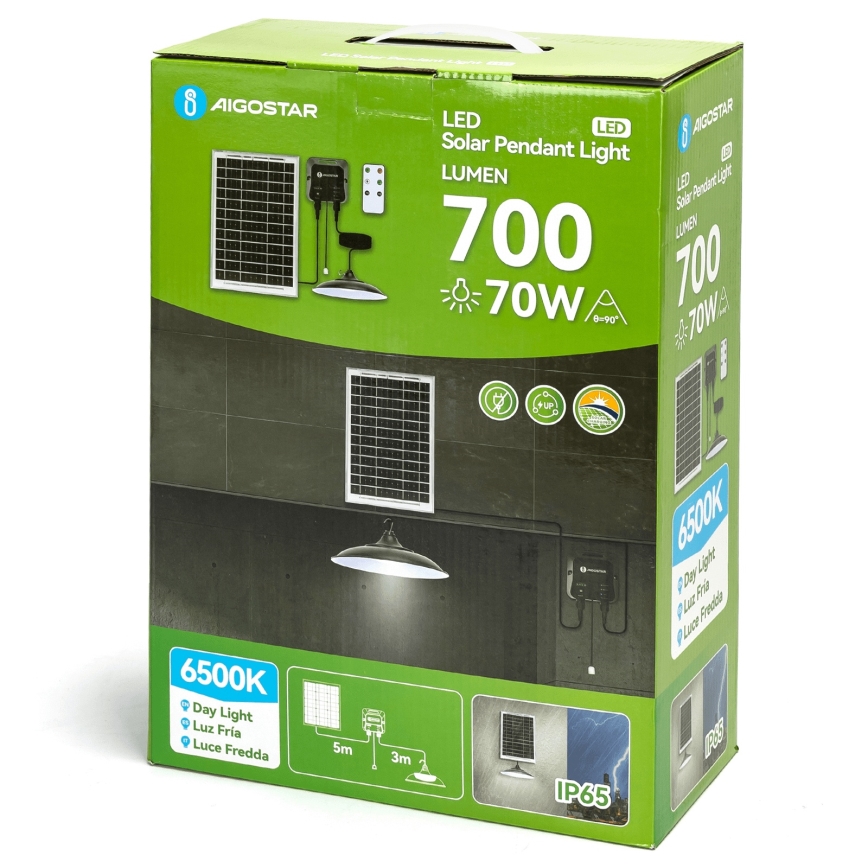 Aigostar - LED solcellsljuskrona LED/70W/12V 6000 mAh 6500K diameter 23,5 cm + fjärrkontroll