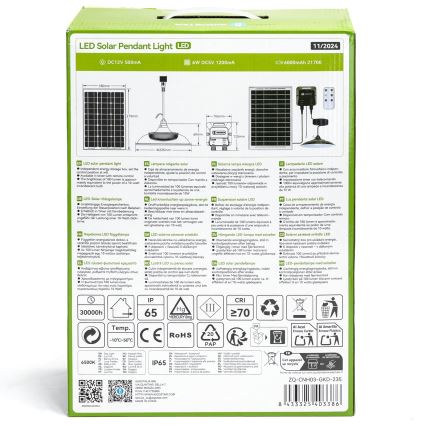 Aigostar - LED solcellsljuskrona LED/70W/12V 6000 mAh 6500K diameter 23,5 cm + fjärrkontroll