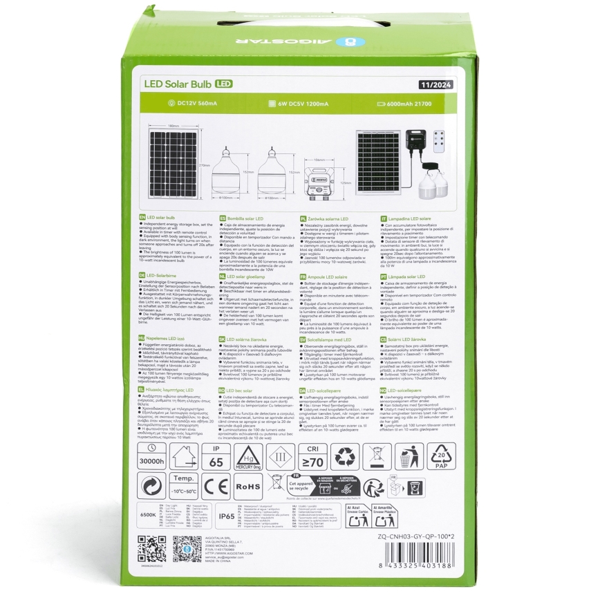 Aigostar - LED solcellsljuskrona med sensor 2xLED/35W/12V 6000 mAh 6500K diameter 10 cm + fjärrkontroll