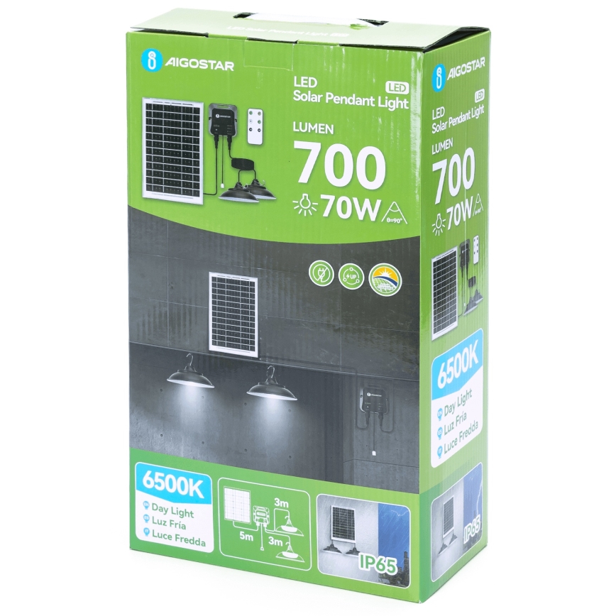 Aigostar - LED solcellsljuskrona med sensor 2xLED/35W/12V 6000 mAh 6500K diameter 15 cm + fjärrkontroll