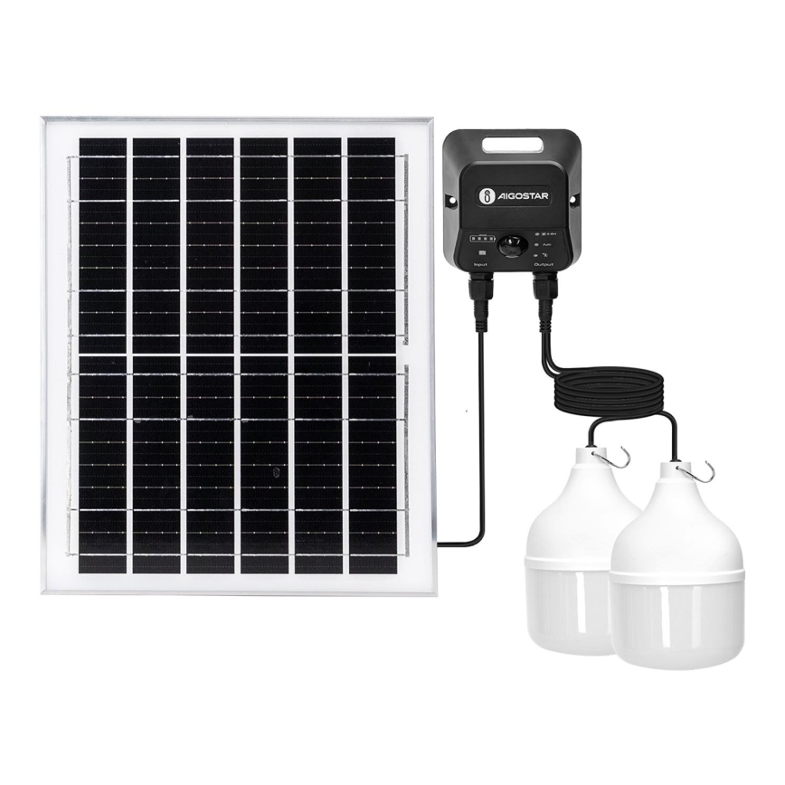 Aigostar - LED solcellsljuskrona med sensor 2xLED/70W/12V 12000 mAh 6500K diameter 12 cm + fjärrkontroll