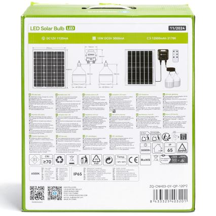 Aigostar - LED solcellsljuskrona med sensor 2xLED/70W/12V 12000 mAh 6500K diameter 12 cm + fjärrkontroll