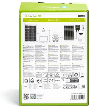 Aigostar - LED solcellsljuskrona med sensor LED/70W/12V 6000 mAh 6500K diameter 12 cm + fjärrkontroll