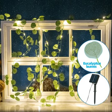 Aigostar - LED solcellsljusslinga 100xLED/12m IP65 varm vit eukalyptus