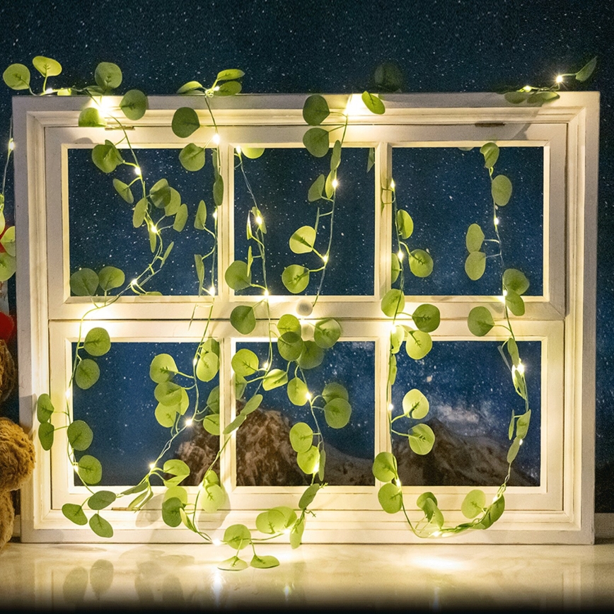 Aigostar - LED solcellsljusslinga 100xLED/12m IP65 varm vit eukalyptus