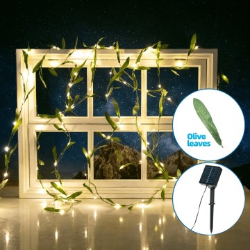 Aigostar - LED solcellsljusslinga 100xLED/12m IP65 varm vit oliv