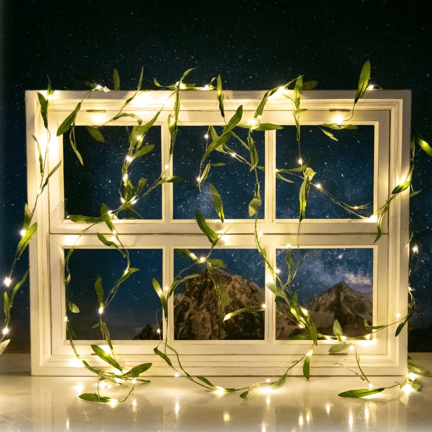 Aigostar - LED solcellsljusslinga 100xLED/12m IP65 varm vit oliv