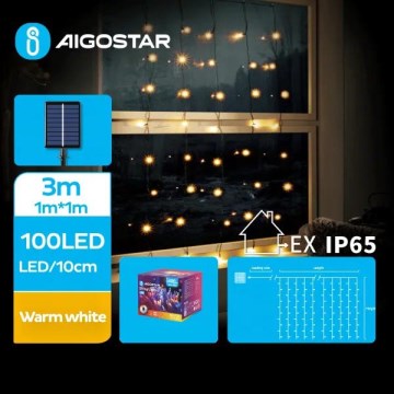 Aigostar - LED solcellsljusslinga 100xLED/8 funktioner 4x1m IP65 varmvit 800 mAh
