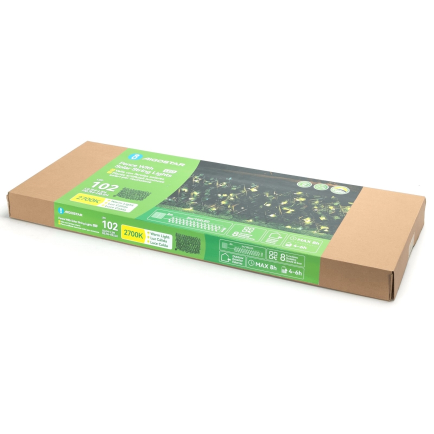 Aigostar - LED solcellsljusslinga 102xLED/2x0,7m IP65 300 mAh varm vit ivy