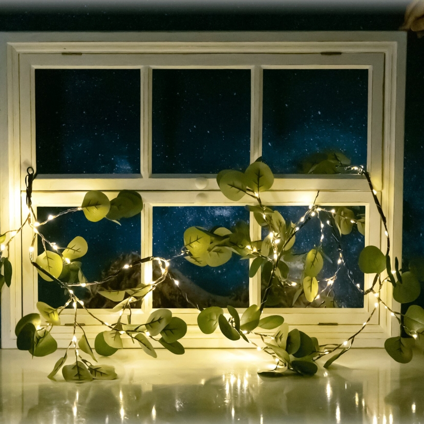 Aigostar - LED solcellsljusslinga 110xLED/4m IP65 varm vit eukalyptus