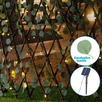 Aigostar - LED solcellsljusslinga 148xLED/2x1,2m IP65 varm vit eukalyptus