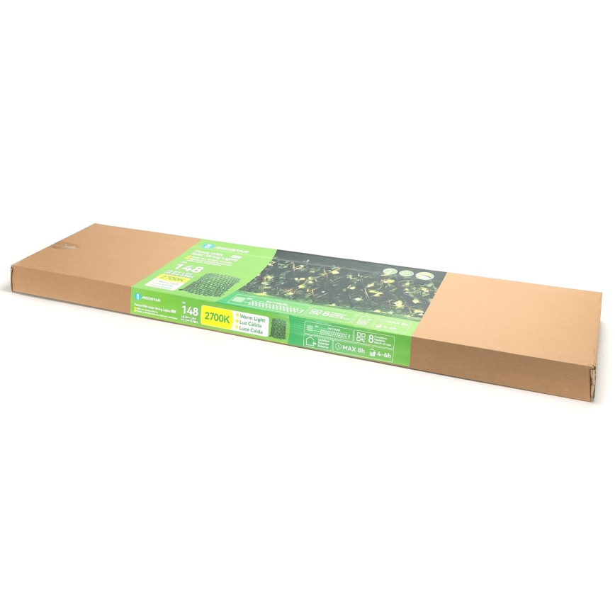 Aigostar - LED solcellsljusslinga 148xLED/2x1,2m IP65 300 mAh varm vit ivy