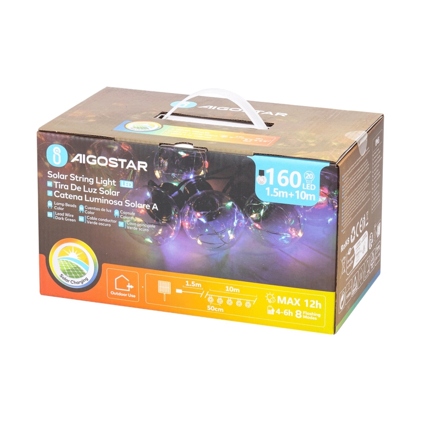 Aigostar - LED solcellsljusslinga för jul 20xLED/8 funktioner 11,5m IP65 multicolor