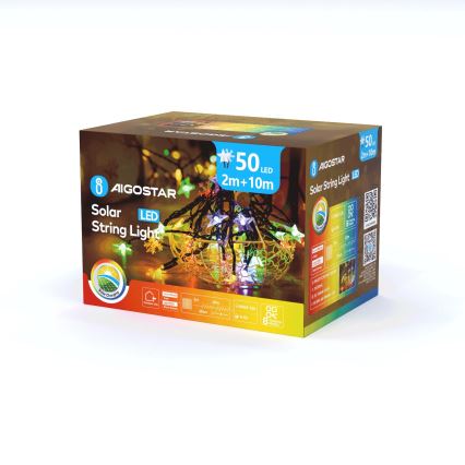 Aigostar - LED solcellsljusslinga 50xLED/8 funktioner 800 mAh 12m IP65 multicolor