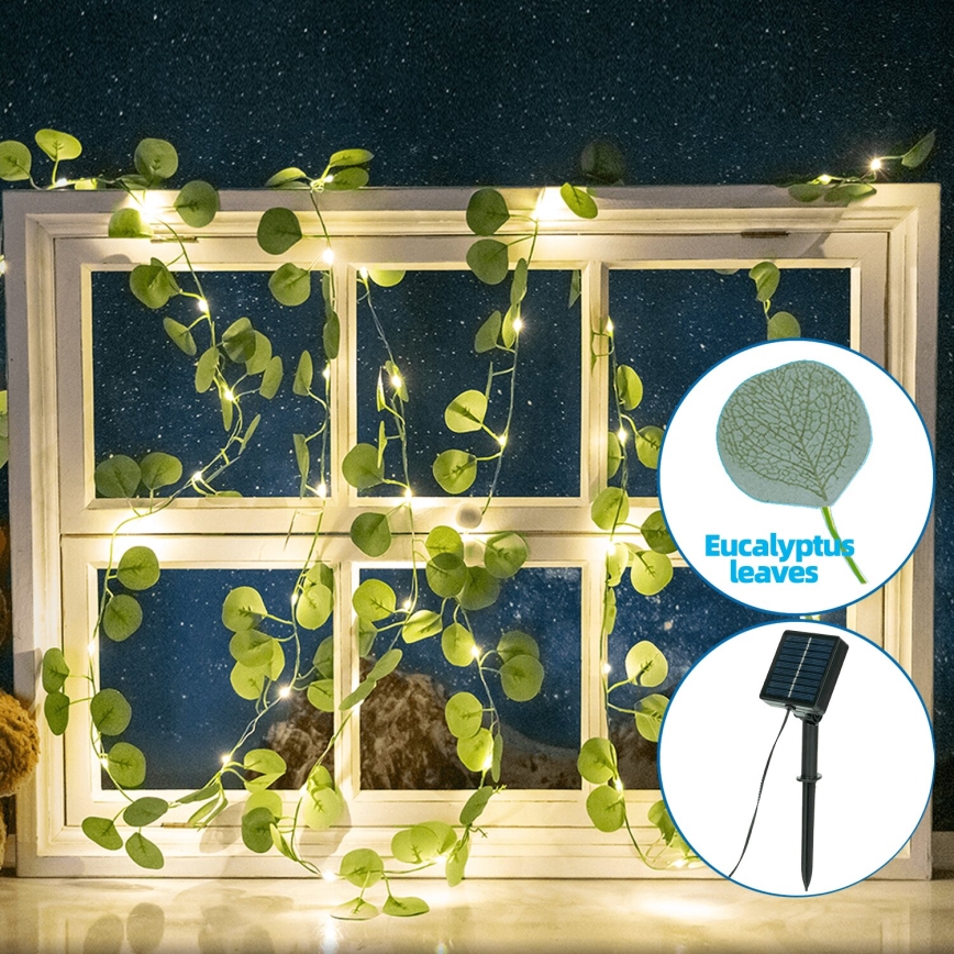 Aigostar - LED solcellsljusslinga 50xLED/7m IP65 varm vit eukalyptus