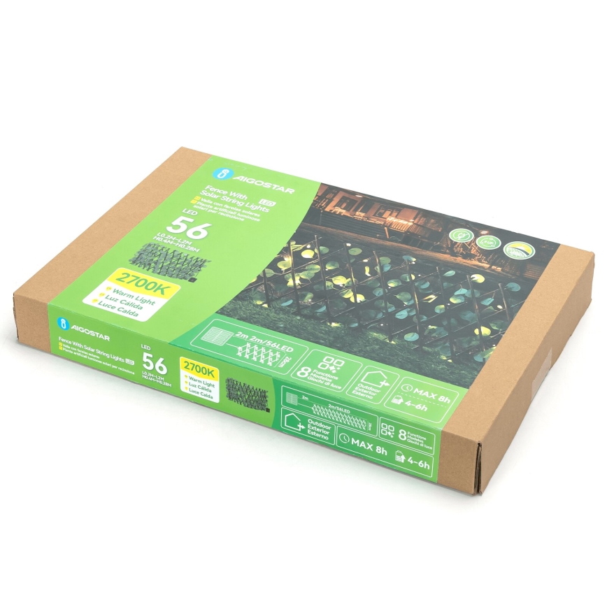 Aigostar - LED solcellsljusslinga 56xLED/2x0,4m IP65 300 mAh varm vit eukalyptus