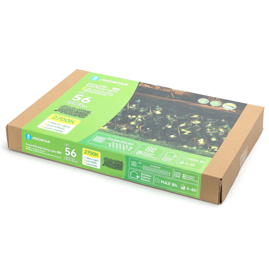 Aigostar - LED solcellsljusslinga 56xLED/2x0,4m IP65 varm vit ivy