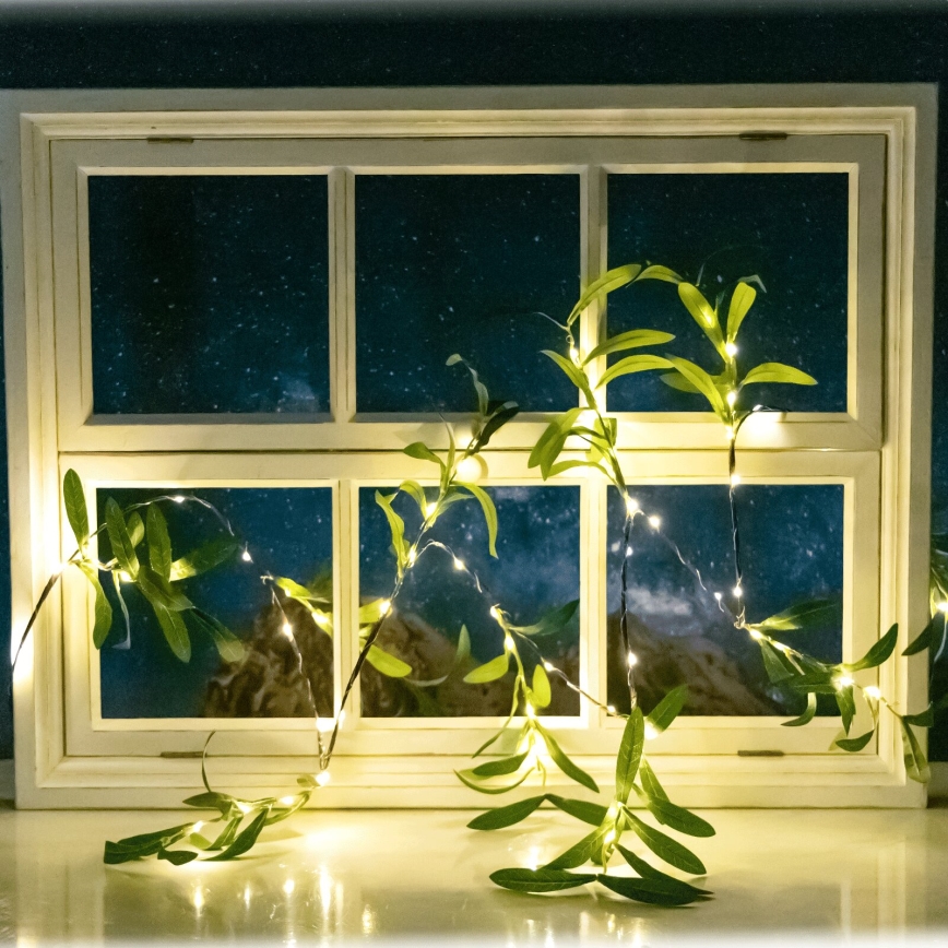 Aigostar - LED solcellsljusslinga 60xLED/4m IP65 varm vit oliv