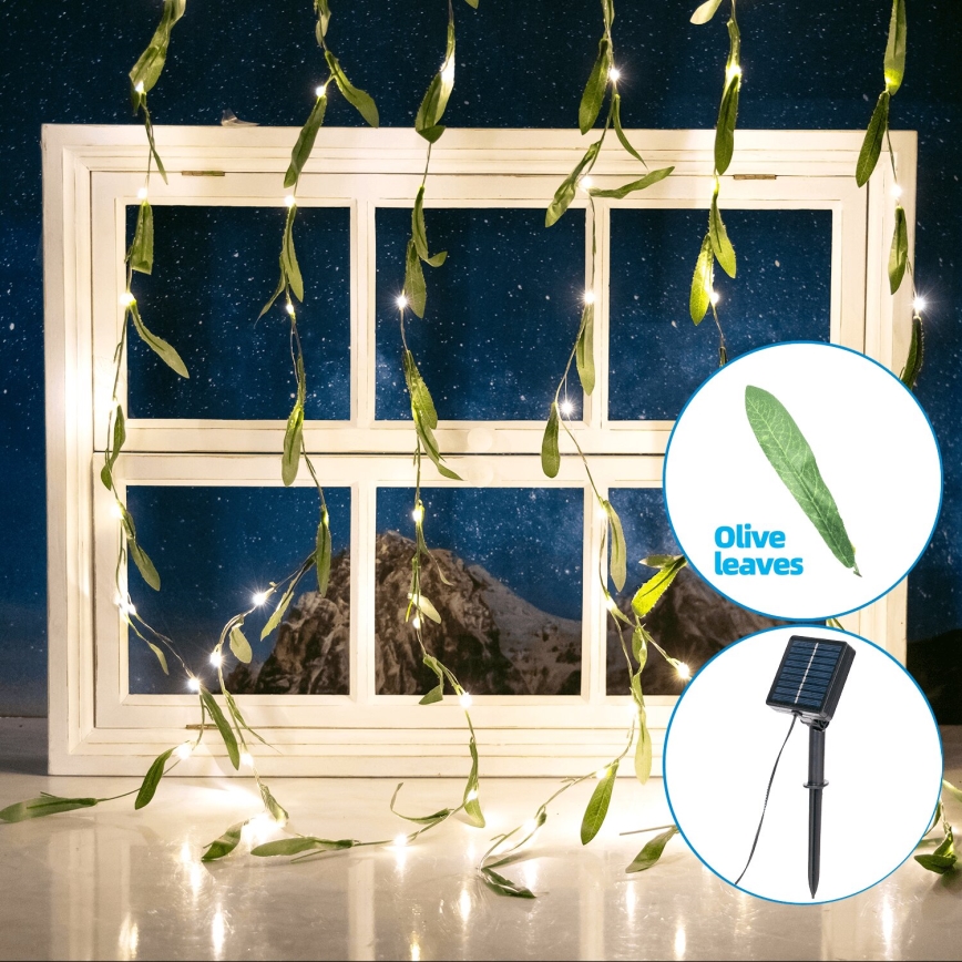 Aigostar - LED solcellsljusslinga 70xLED/4x1m IP65 300 mAh varm vit oliv