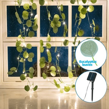 Aigostar - LED solcellsljusslinga 70xLED/4x1m IP65 varm vit eukalyptus