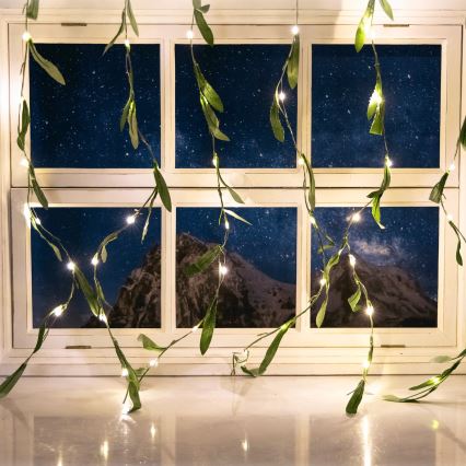 Aigostar - LED solcellsljusslinga 70xLED/4x1m IP65 varm vit oliv
